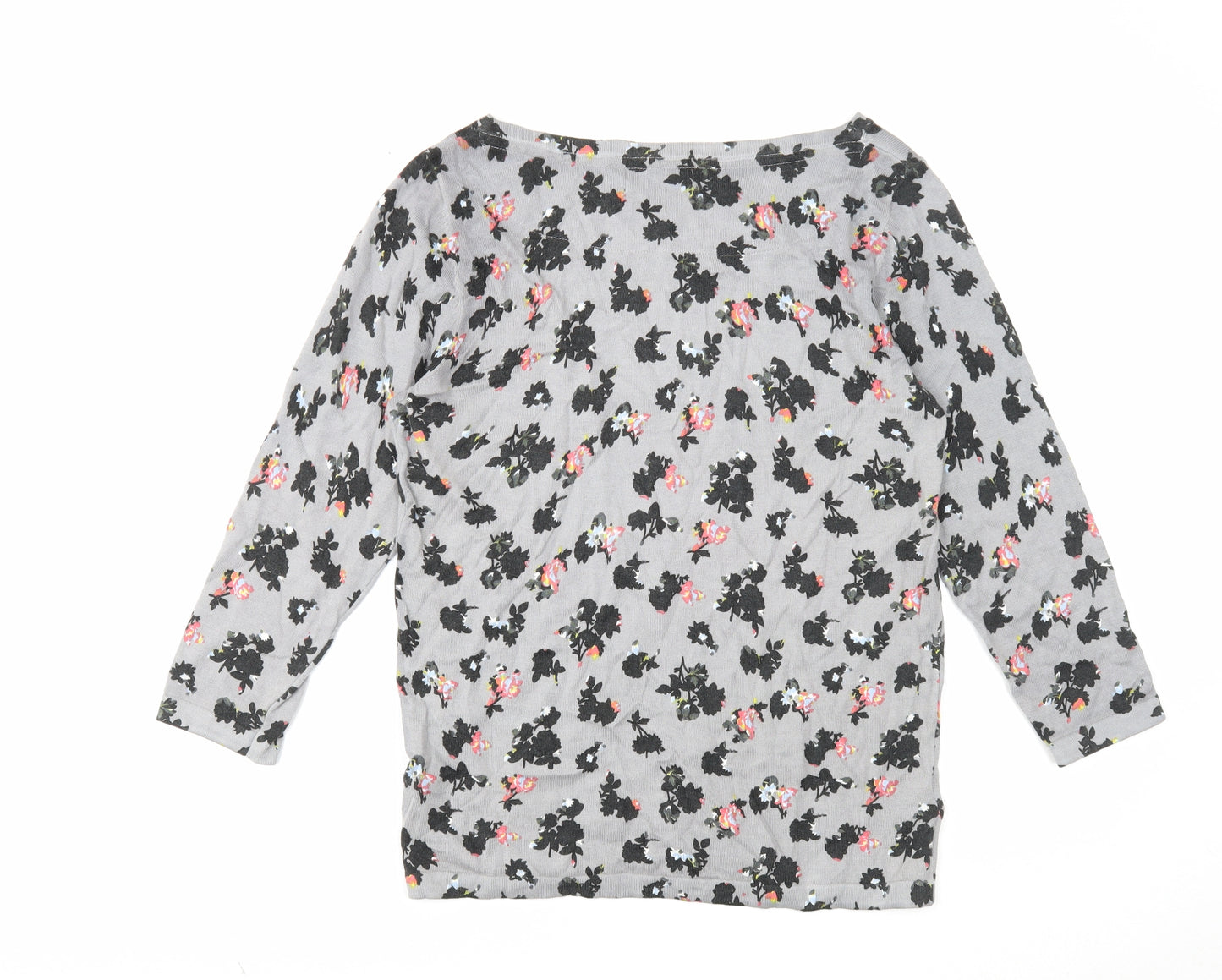 NEXT Womens Grey Round Neck Floral Cotton Pullover Jumper Size 14