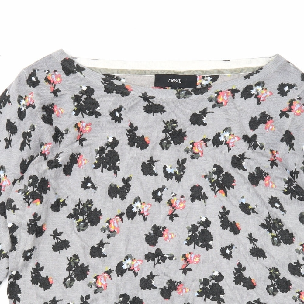 NEXT Womens Grey Round Neck Floral Cotton Pullover Jumper Size 14