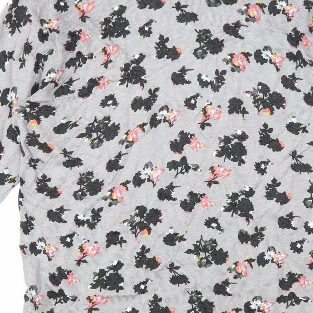 NEXT Womens Grey Round Neck Floral Cotton Pullover Jumper Size 14