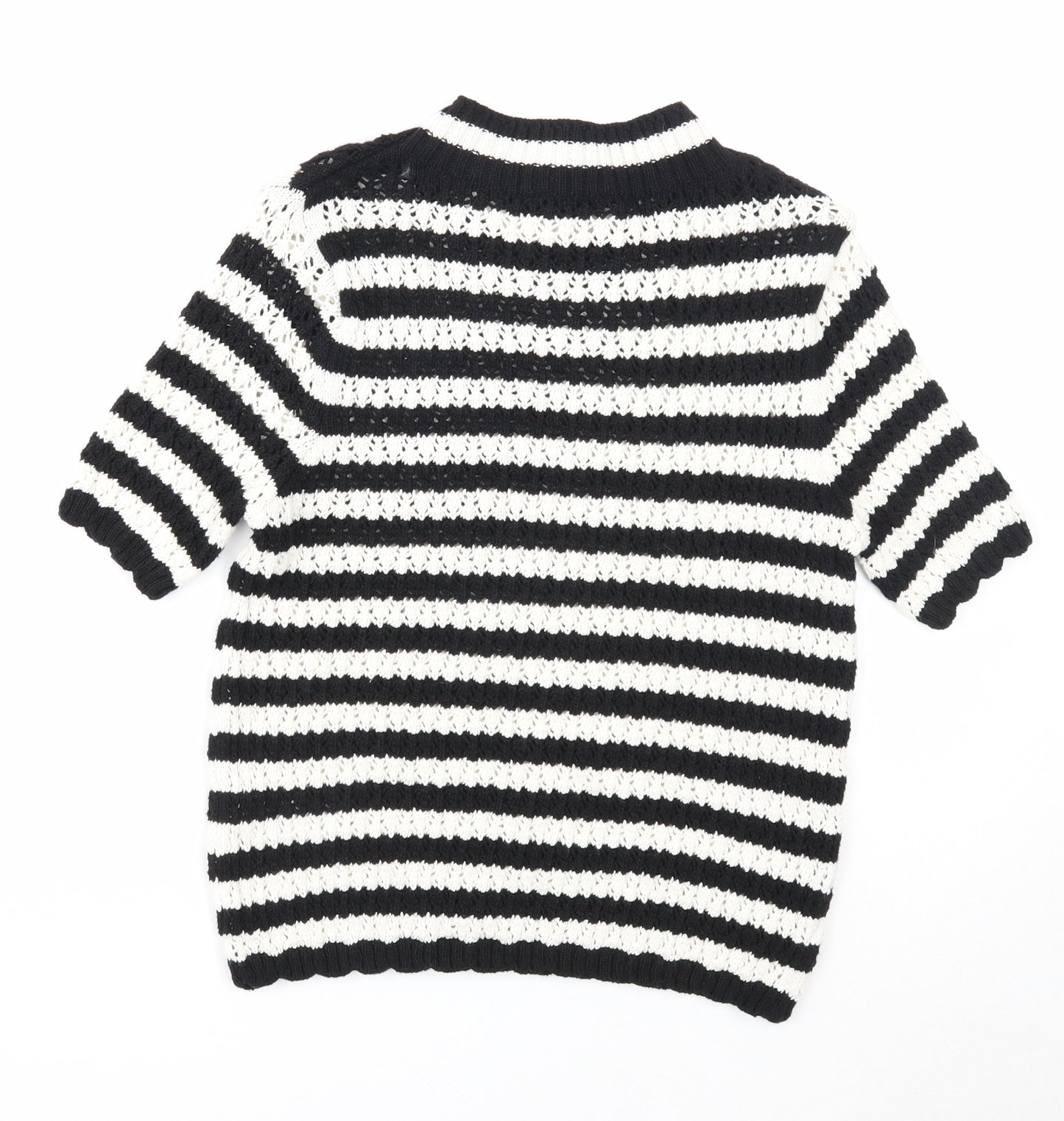 Marks and Spencer Womens Black Round Neck Striped Cotton Pullover Jumper Size XS