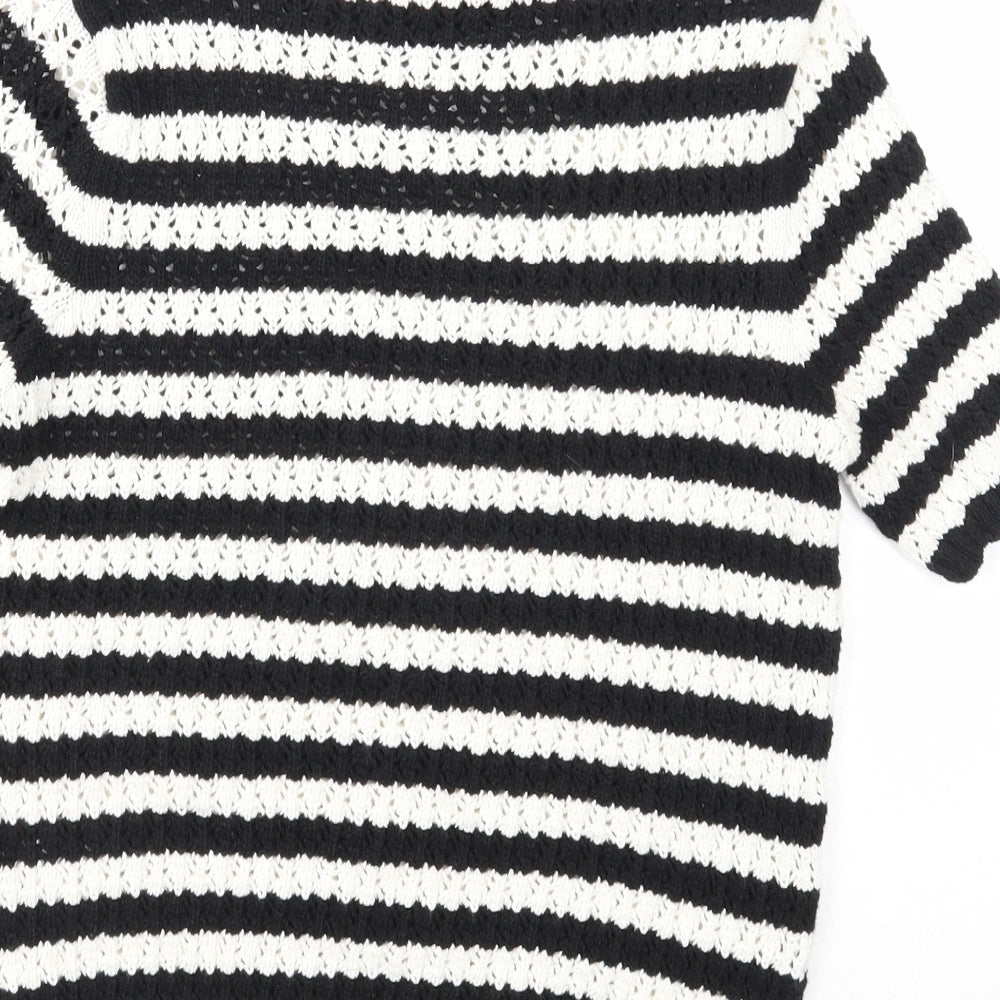 Marks and Spencer Womens Black Round Neck Striped Cotton Pullover Jumper Size XS