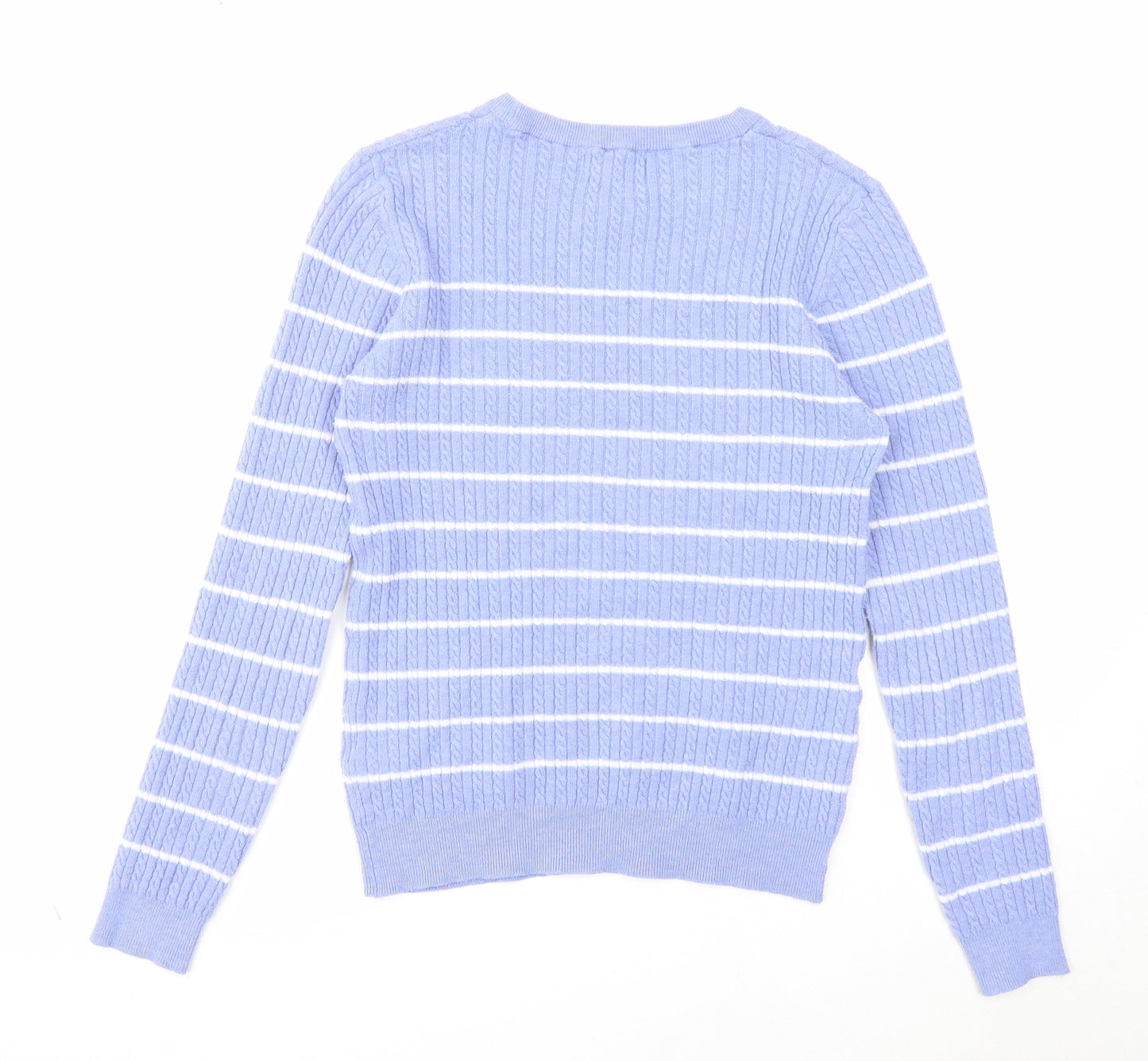 Papaya Womens Blue Round Neck Striped Polyester Pullover Jumper Size 12