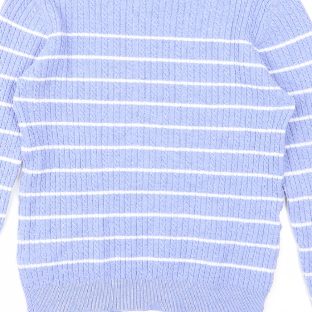 Papaya Womens Blue Round Neck Striped Polyester Pullover Jumper Size 12