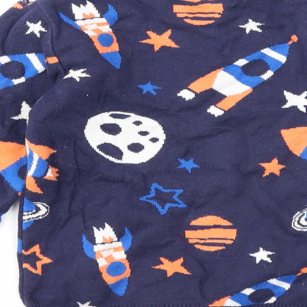 F&F Boys Blue Round Neck Geometric Cotton Pullover Jumper Size 5-6 Years Pullover - Rocket