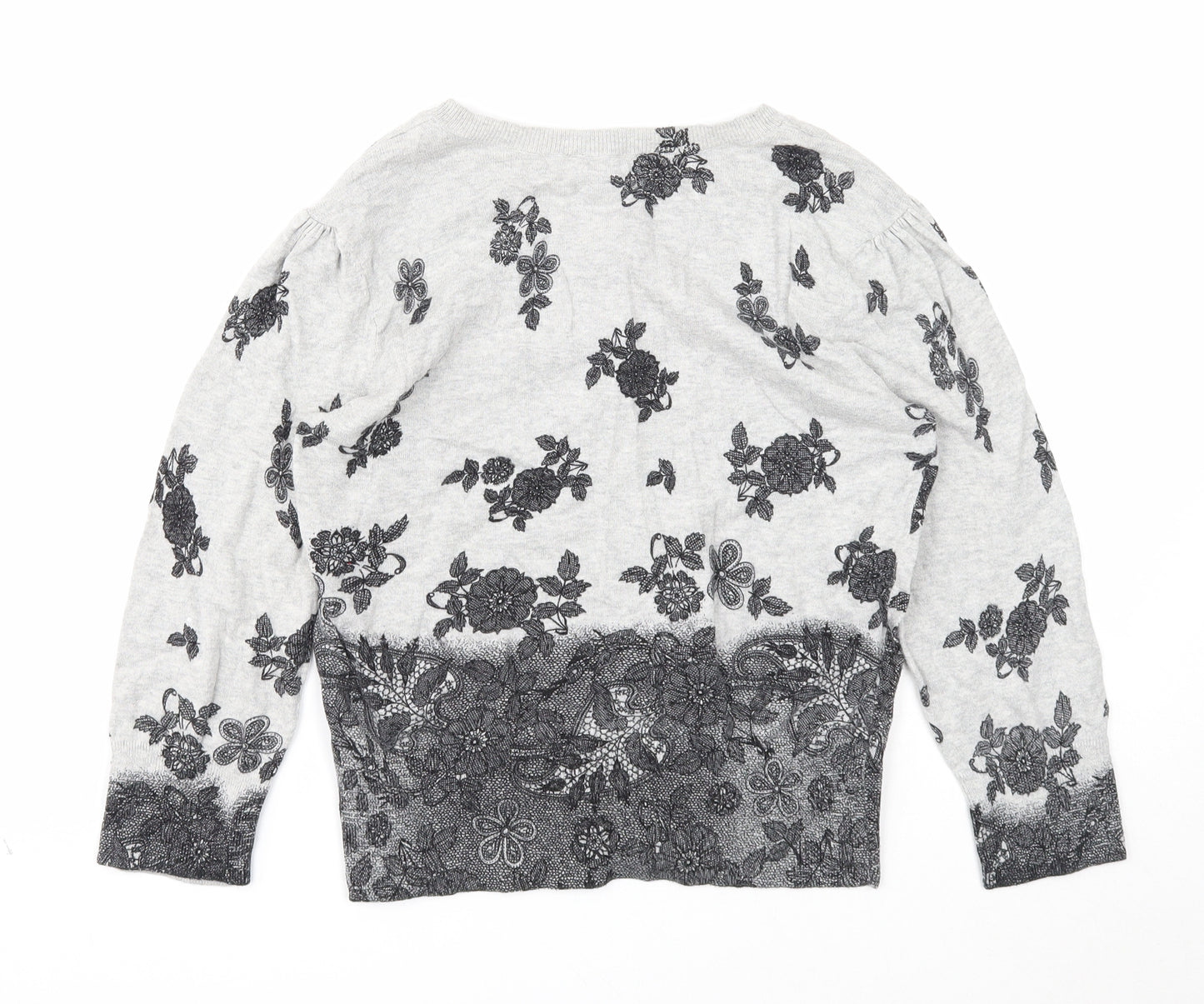 Dorothy Perkins Womens Grey V-Neck Geometric Cotton Cardigan Jumper Size 12 - Lace Detail