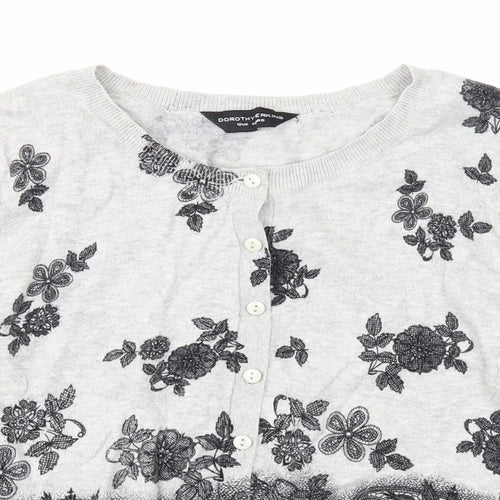 Dorothy Perkins Womens Grey V-Neck Geometric Cotton Cardigan Jumper Size 12 - Lace Detail