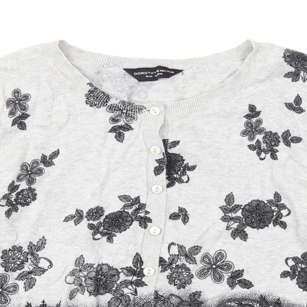 Dorothy Perkins Womens Grey V-Neck Geometric Cotton Cardigan Jumper Size 12 - Lace Detail