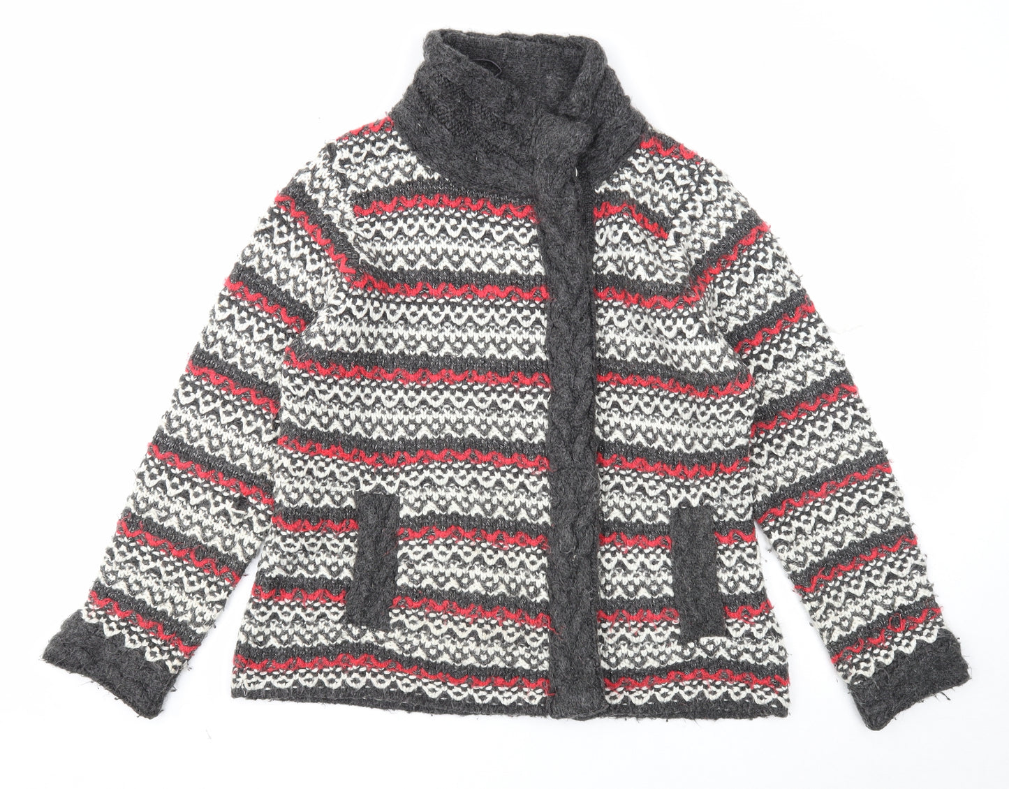 Per Una Womens Grey Collared Geometric Acrylic Cardigan Jumper Size L