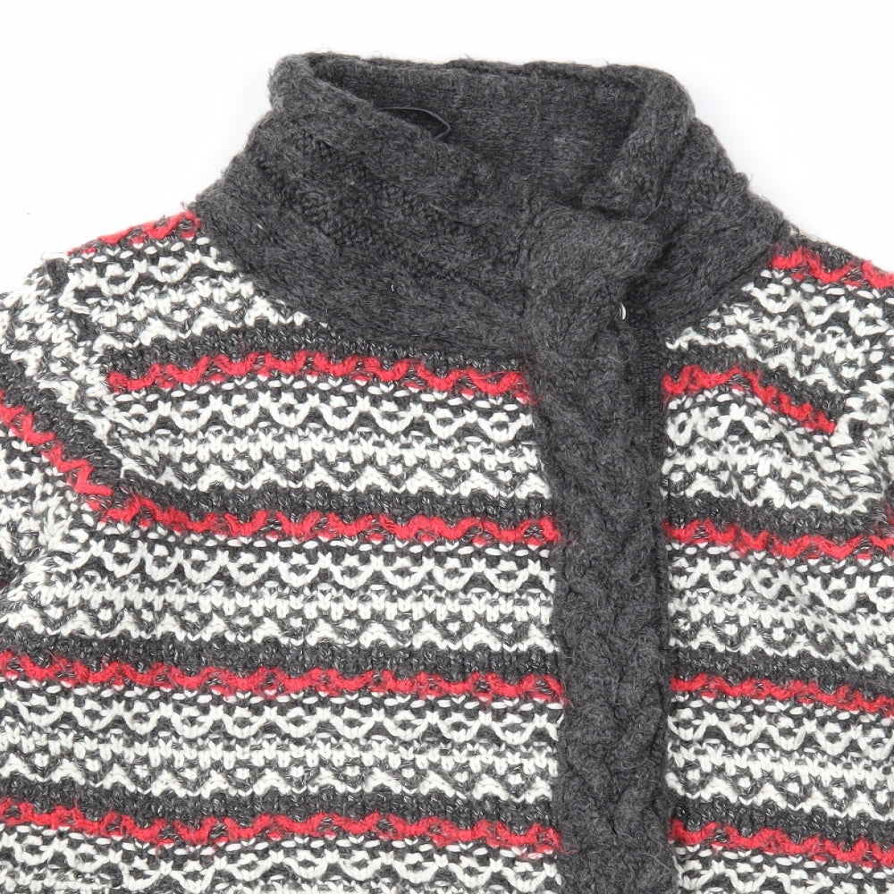 Per Una Womens Grey Collared Geometric Acrylic Cardigan Jumper Size L