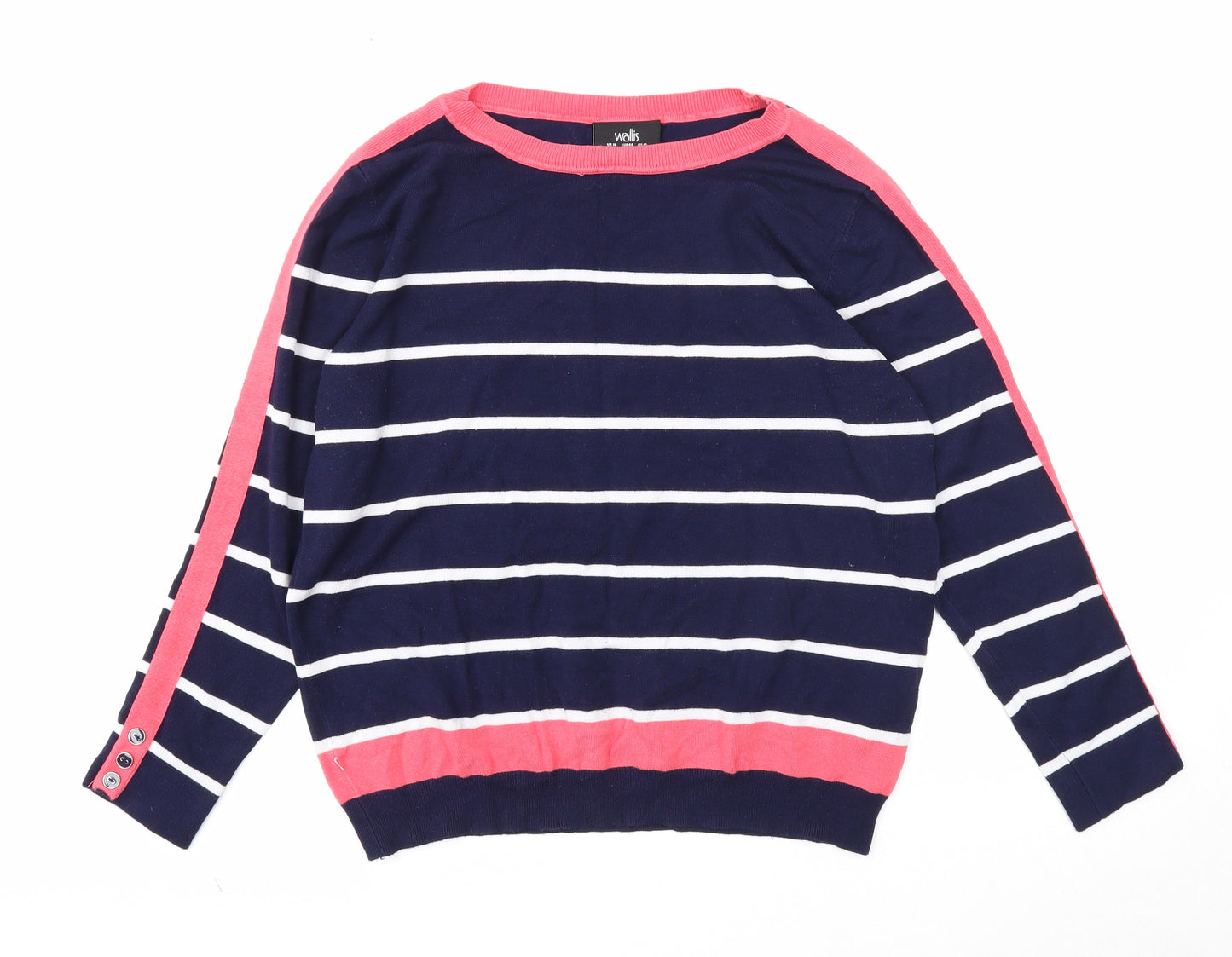 Wallis Womens Blue Boat Neck Striped Viscose Pullover Jumper Size 16