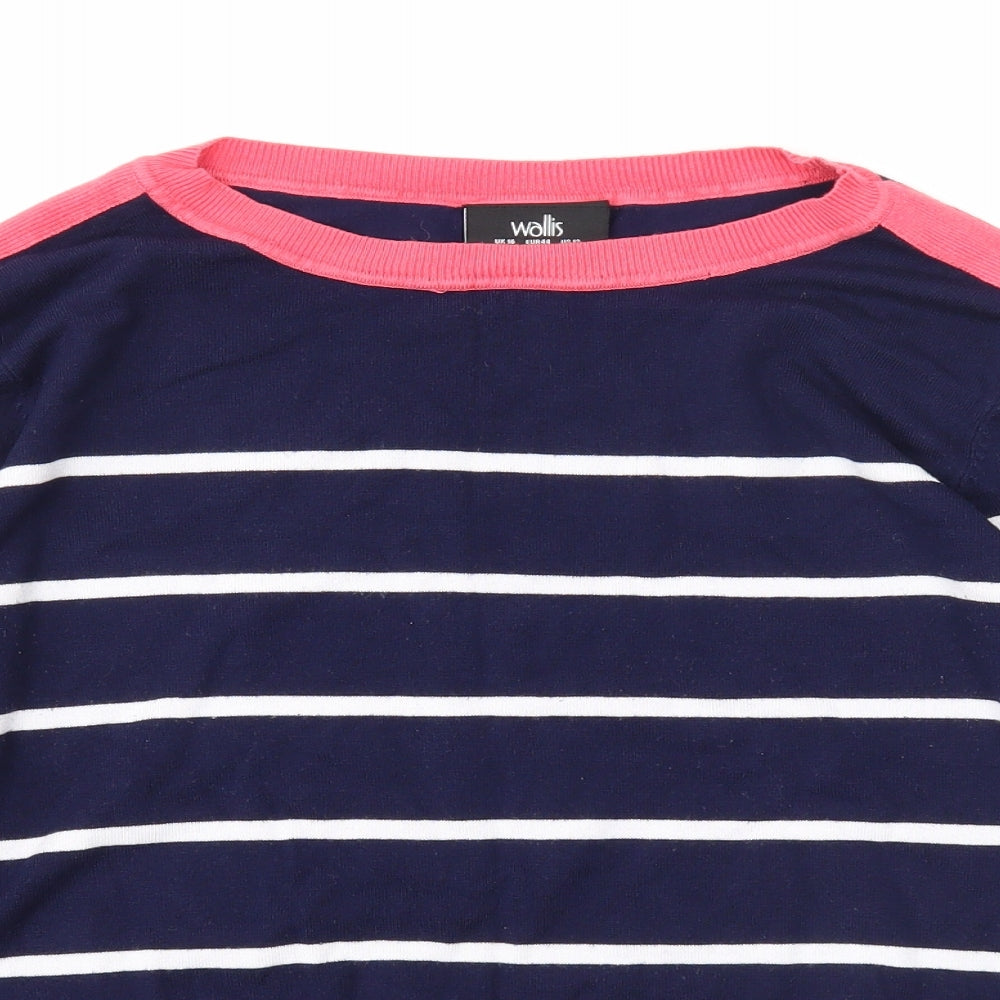 Wallis Womens Blue Boat Neck Striped Viscose Pullover Jumper Size 16