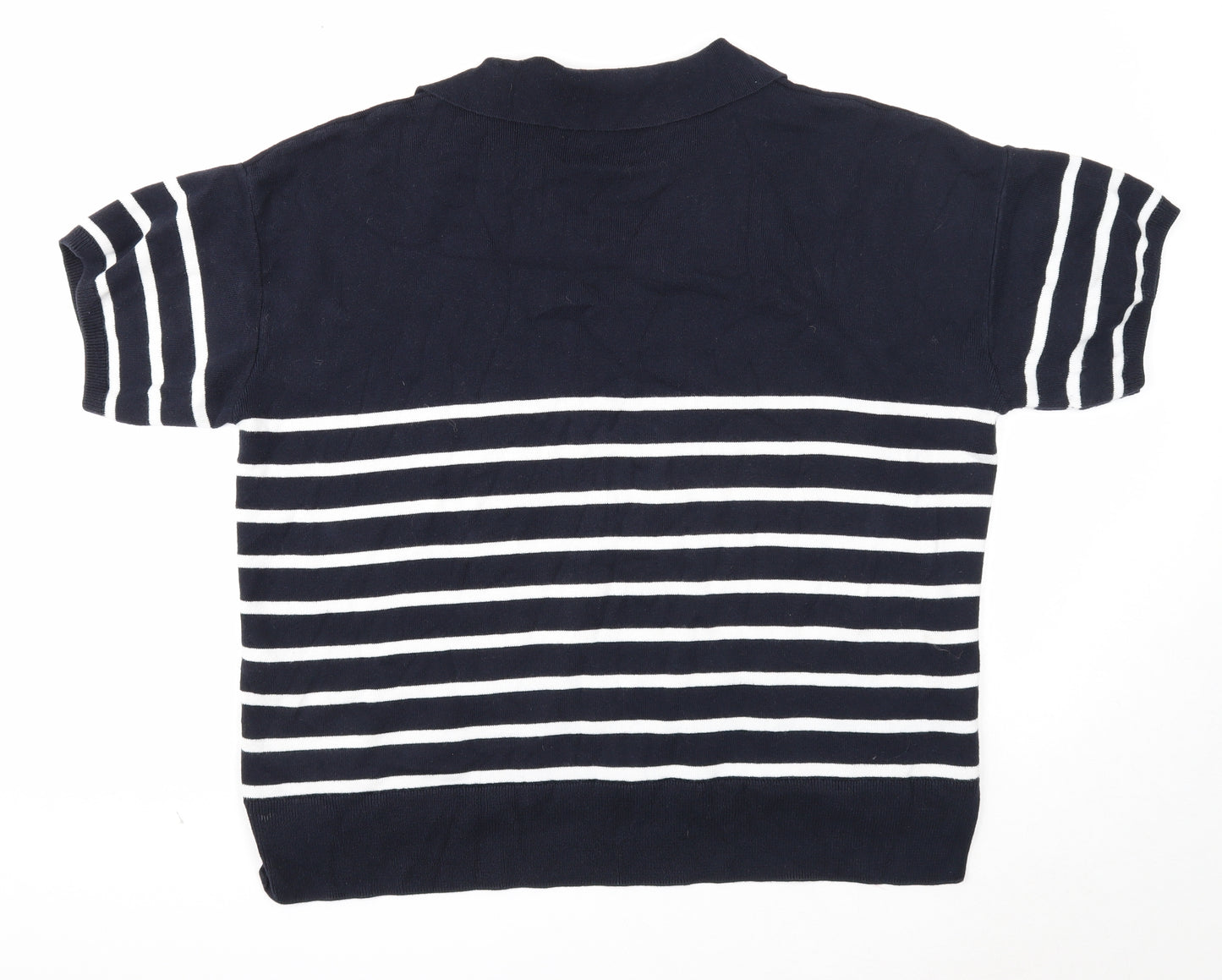 Marks and Spencer Womens Blue V-Neck Striped Cotton Pullover Jumper Size XL