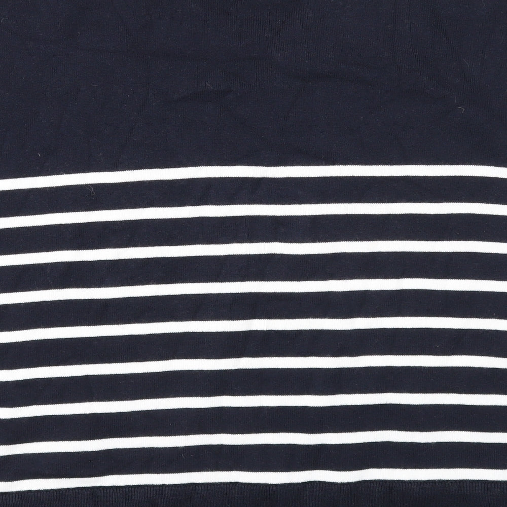 Marks and Spencer Womens Blue V-Neck Striped Cotton Pullover Jumper Size XL