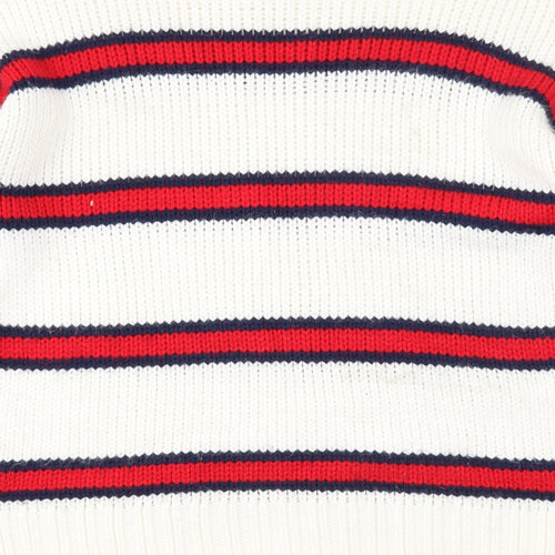 PINK Womens White Round Neck Striped Acrylic Pullover Jumper Size S