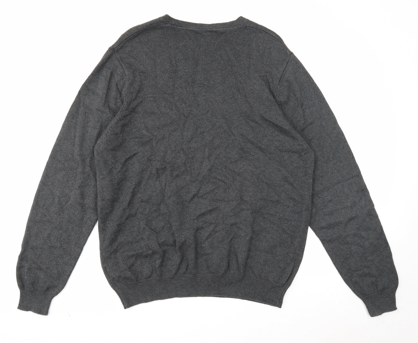 Marks and Spencer Mens Grey V-Neck Cotton Pullover Jumper Size L Long Sleeve
