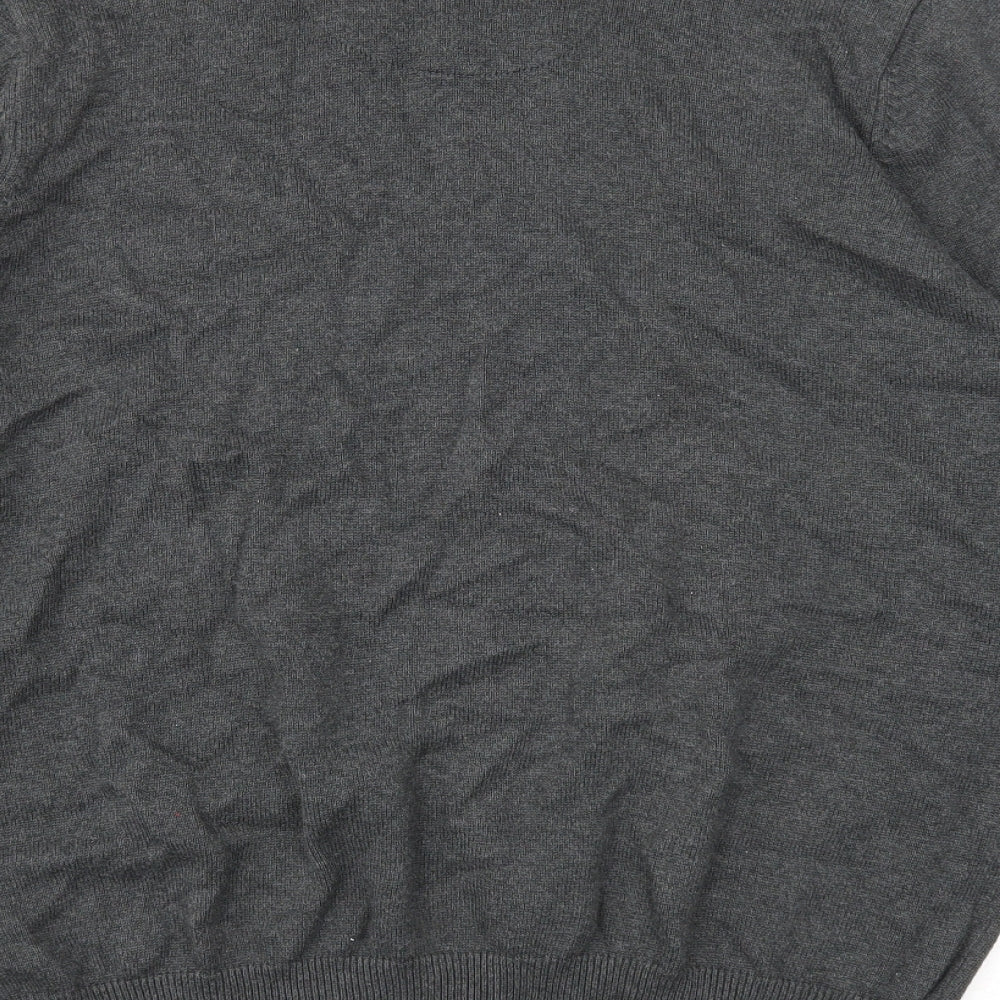 Marks and Spencer Mens Grey V-Neck Cotton Pullover Jumper Size L Long Sleeve