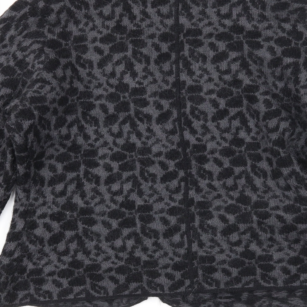 Oui Womens Grey V-Neck Geometric Wool Cardigan Jumper Size 12