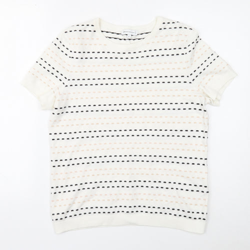 Warehouse Womens White Round Neck Geometric Viscose Pullover Jumper Size 14