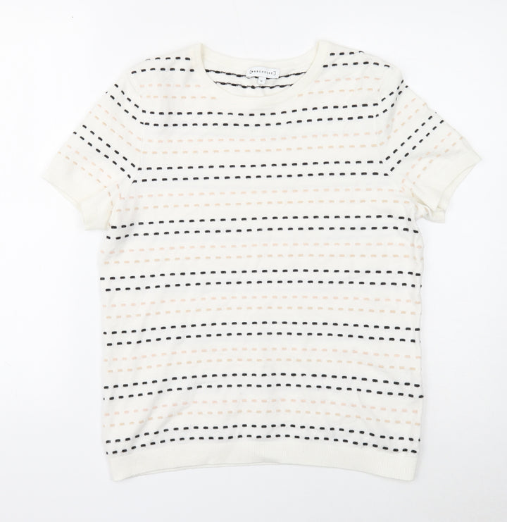 Warehouse Womens White Round Neck Geometric Viscose Pullover Jumper Size 14
