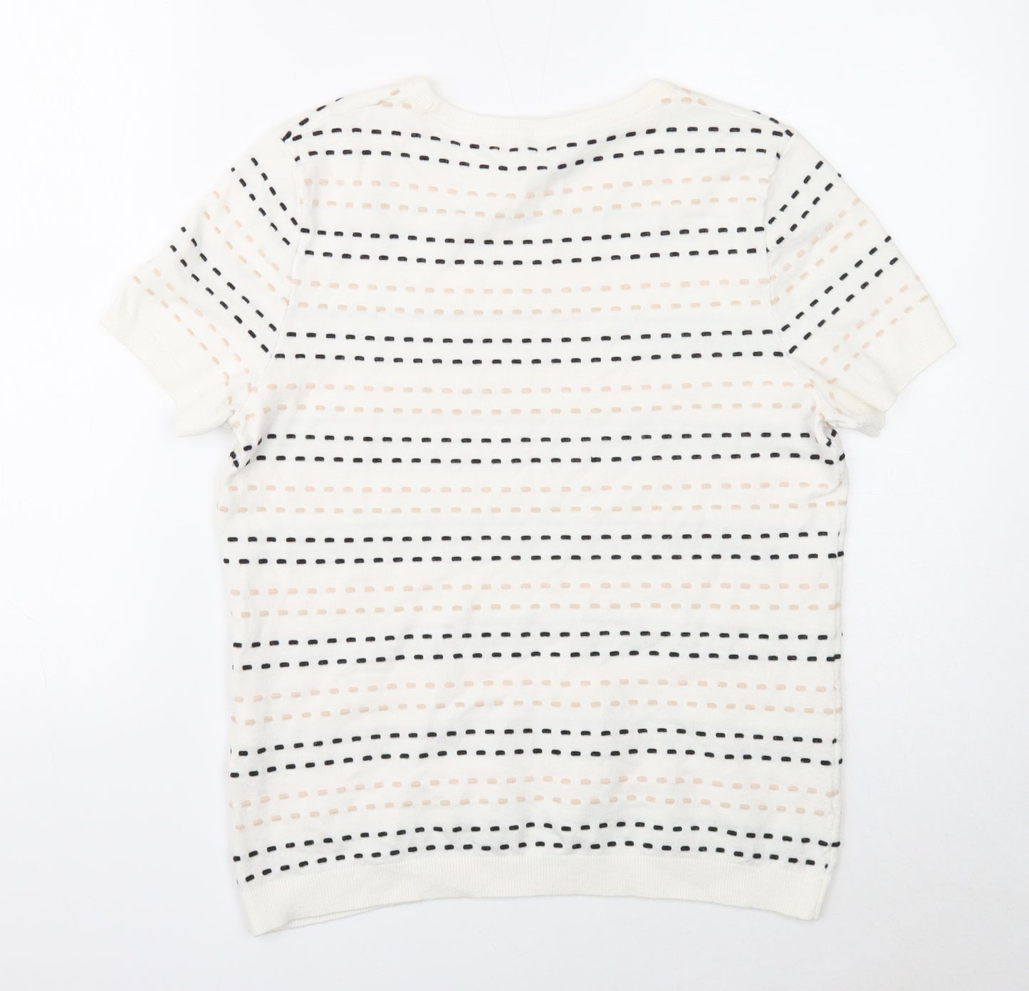 Warehouse Womens White Round Neck Geometric Viscose Pullover Jumper Size 14