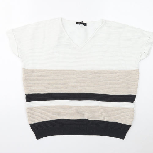 F&F Womens White V-Neck Viscose Pullover Jumper Size 12