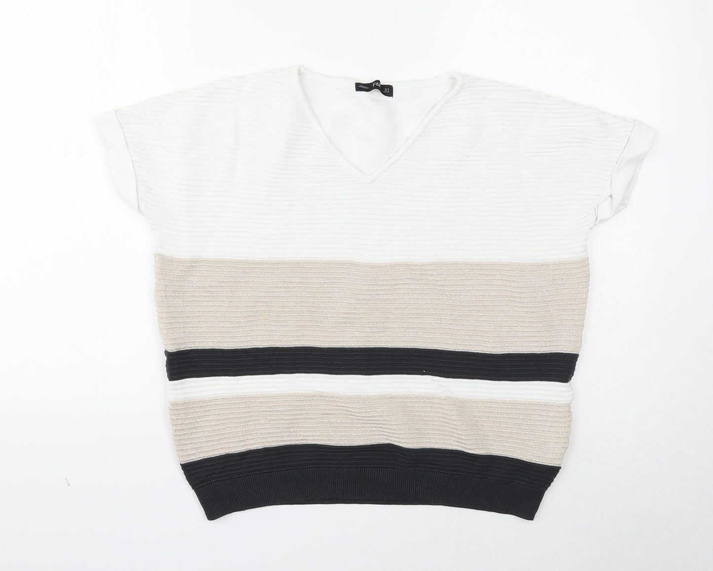 F&F Womens White V-Neck Viscose Pullover Jumper Size 12