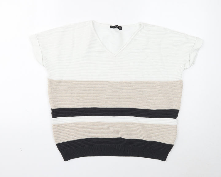 F&F Womens White V-Neck Viscose Pullover Jumper Size 12