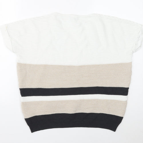 F&F Womens White V-Neck Viscose Pullover Jumper Size 12