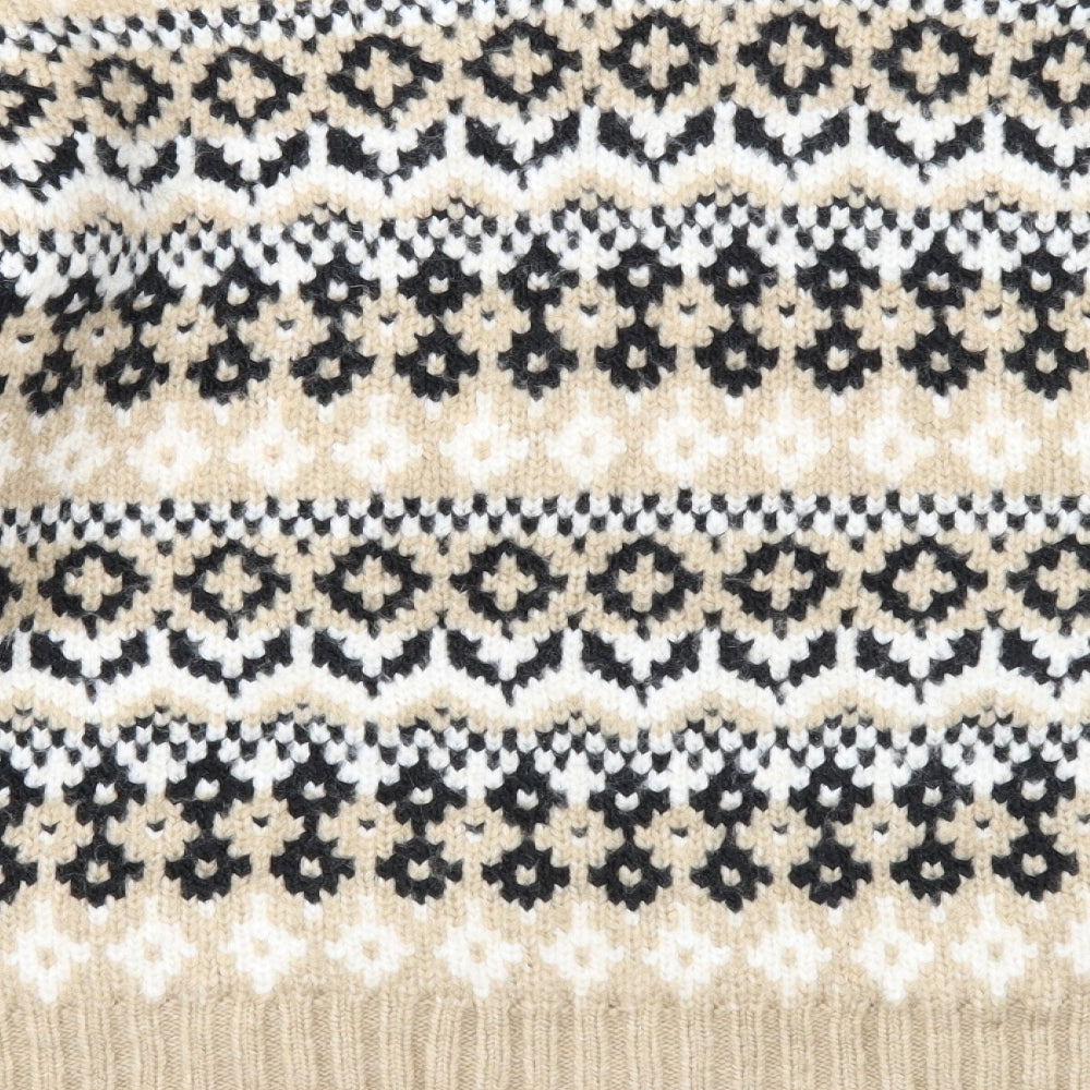 Marks and Spencer Womens Beige Round Neck Fair Isle Acrylic Pullover Jumper Size L