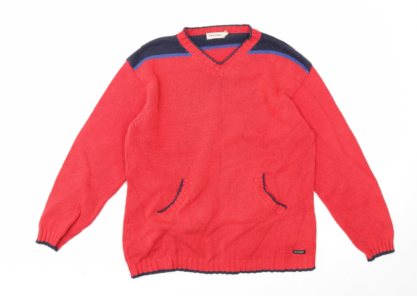 Kilkenny Mens Red V-Neck Cotton Pullover Jumper Size L Long Sleeve
