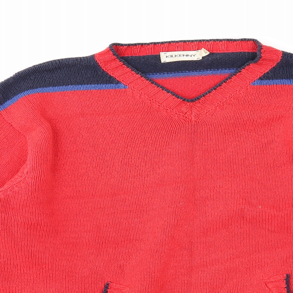 Kilkenny Mens Red V-Neck Cotton Pullover Jumper Size L Long Sleeve