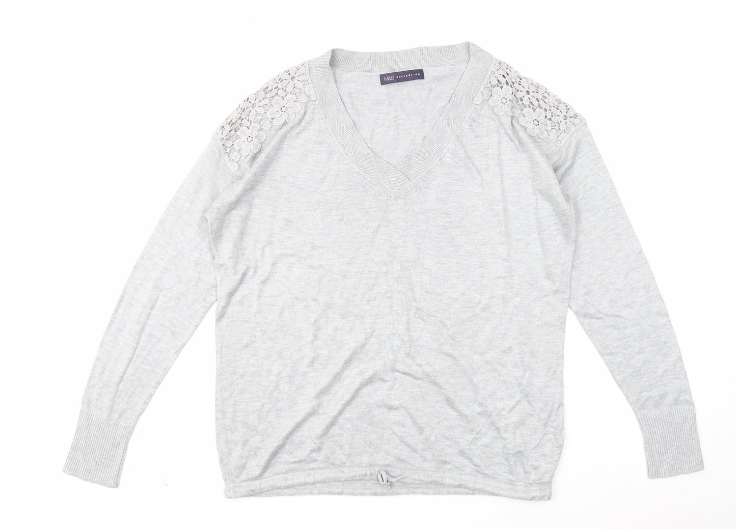 Marks and Spencer Womens Grey V-Neck Viscose Pullover Jumper Size M