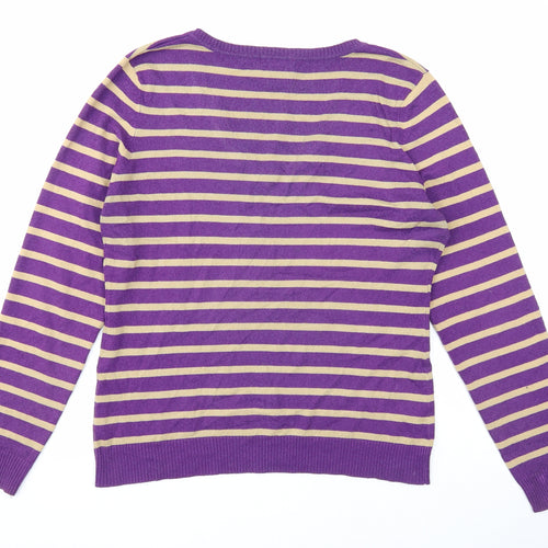 H&M Womens Purple V-Neck Striped Acrylic Pullover Jumper Size L