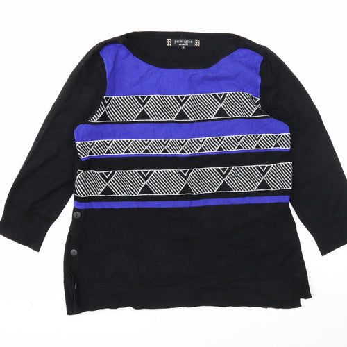 Principles Womens Black Round Neck Geometric Viscose Pullover Jumper Size 14