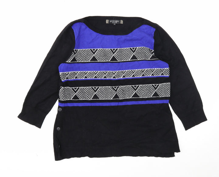 Principles Womens Black Round Neck Geometric Viscose Pullover Jumper Size 14