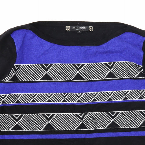 Principles Womens Black Round Neck Geometric Viscose Pullover Jumper Size 14