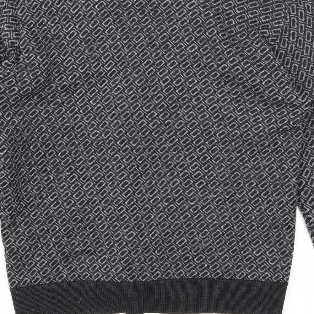 Topman Mens Grey V-Neck Geometric Wool Cardigan Jumper Size S Long Sleeve