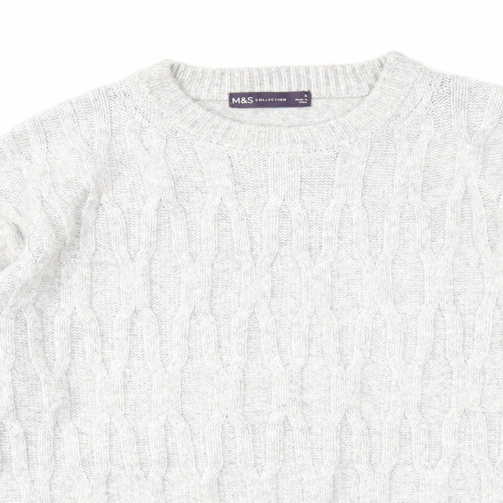 Marks and Spencer Womens Grey Round Neck Polyester Pullover Jumper Size S