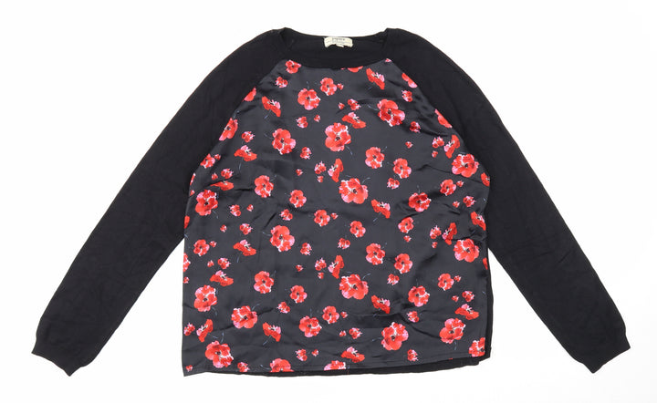 Papaya Womens Black Round Neck Floral Viscose Pullover Jumper Size 12