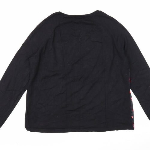 Papaya Womens Black Round Neck Floral Viscose Pullover Jumper Size 12