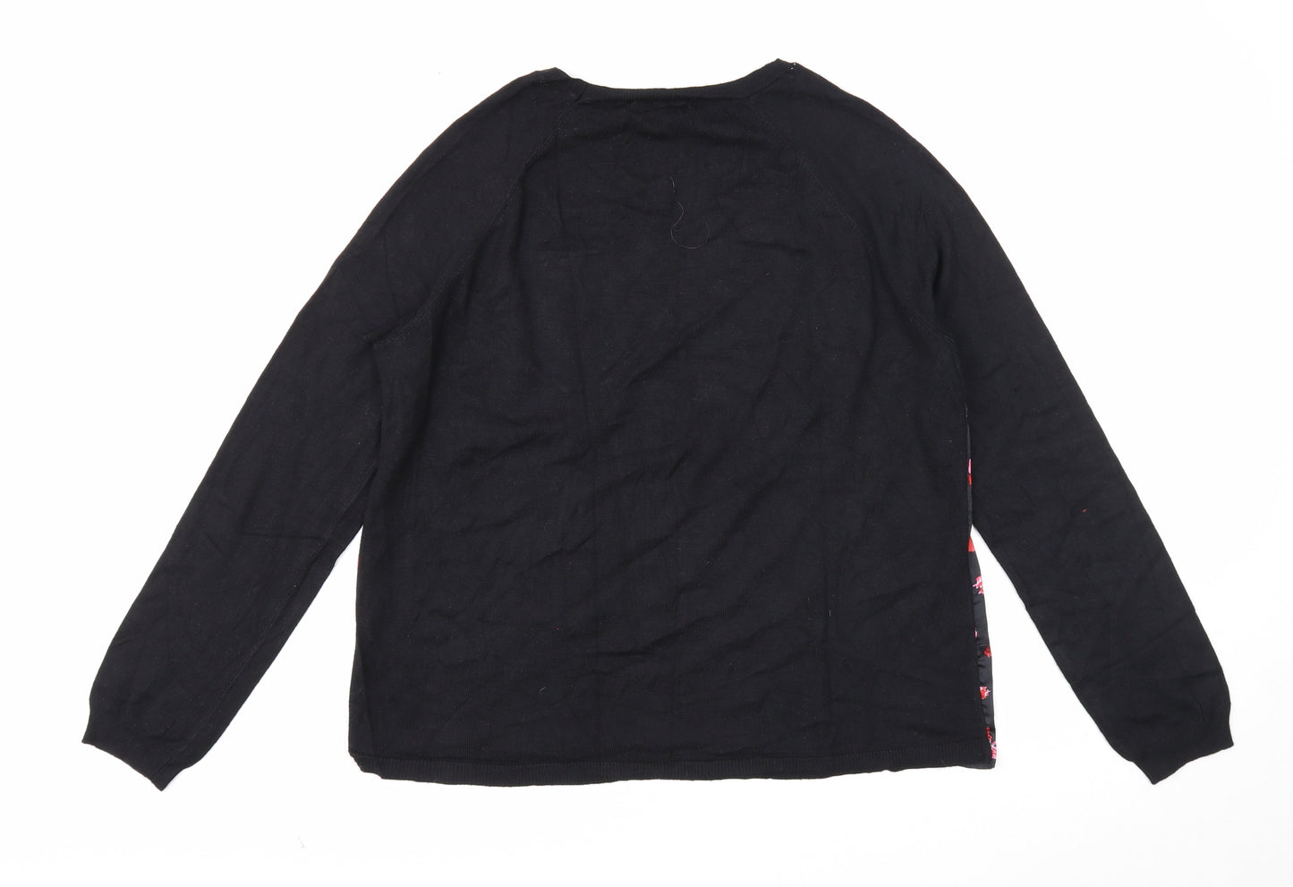 Papaya Womens Black Round Neck Floral Viscose Pullover Jumper Size 12