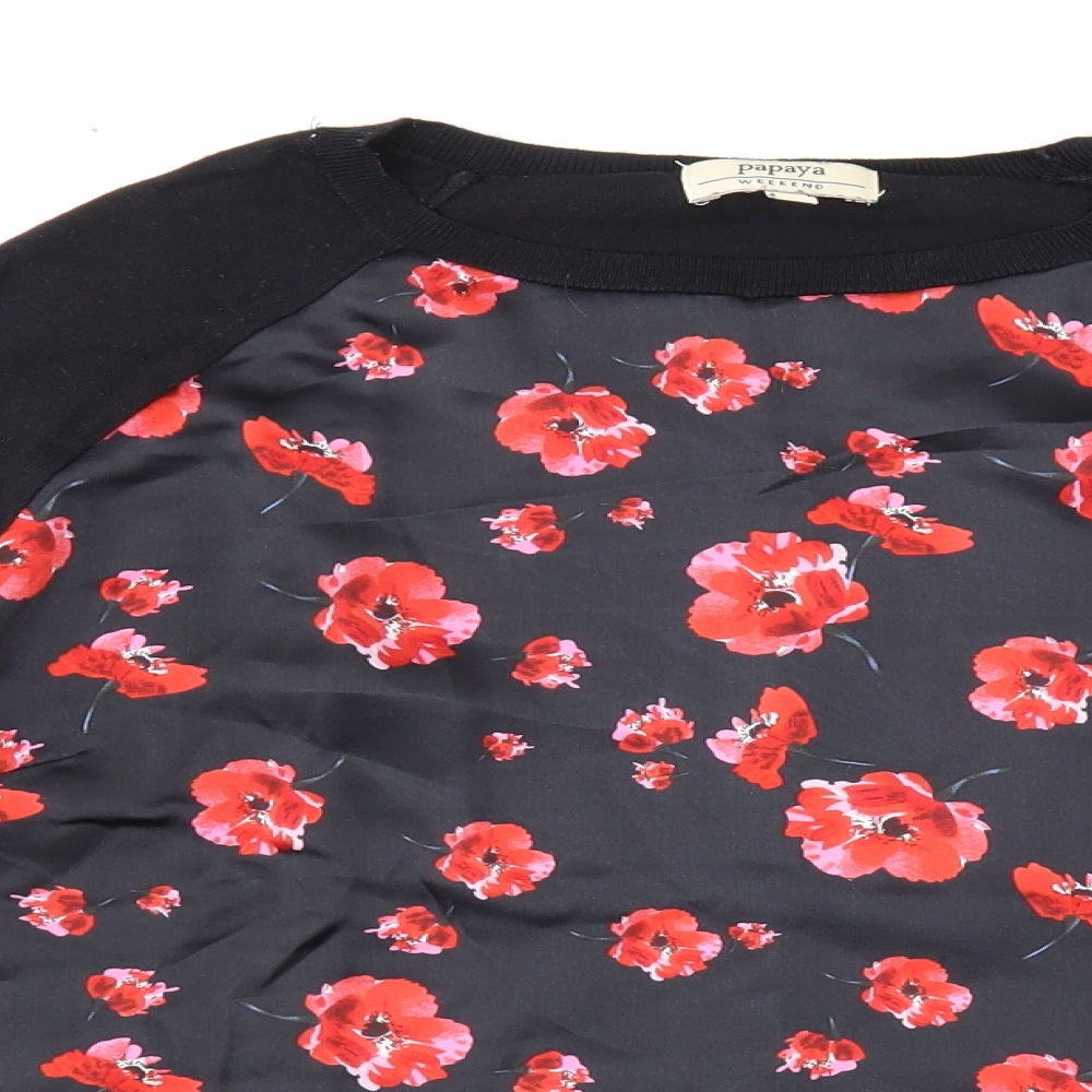 Papaya Womens Black Round Neck Floral Viscose Pullover Jumper Size 12