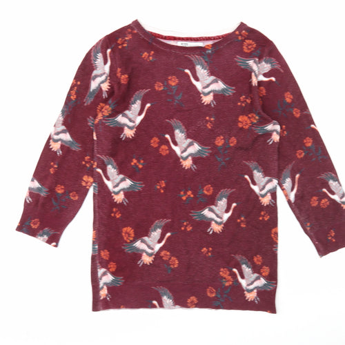 Debenhams Womens Purple Round Neck Floral Viscose Pullover Jumper Size 6 - Bird Pattern