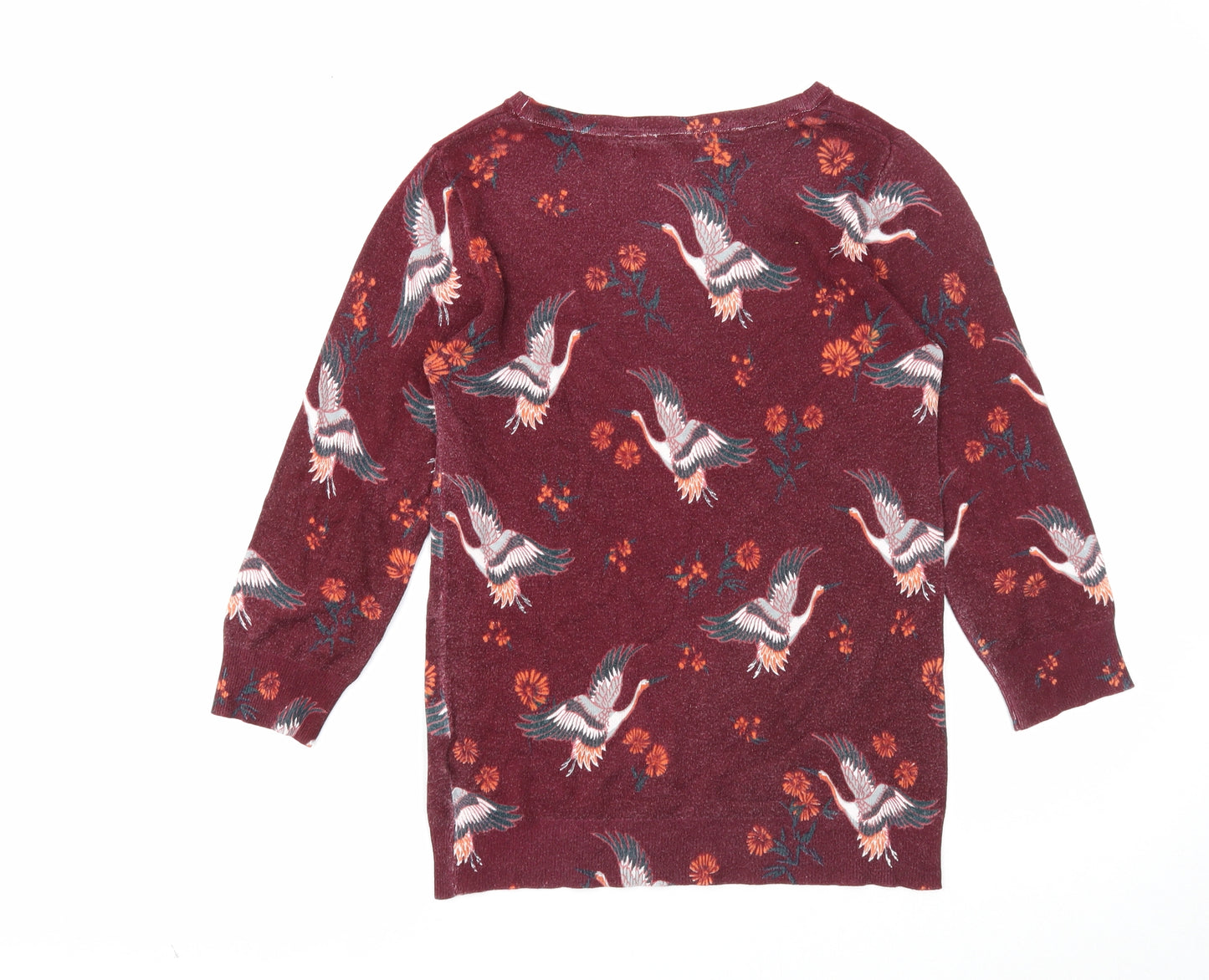 Debenhams Womens Purple Round Neck Floral Viscose Pullover Jumper Size 6 - Bird Pattern