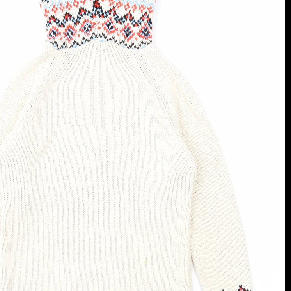South Womens Beige V-Neck Fair Isle Acrylic Pullover Jumper Size 10