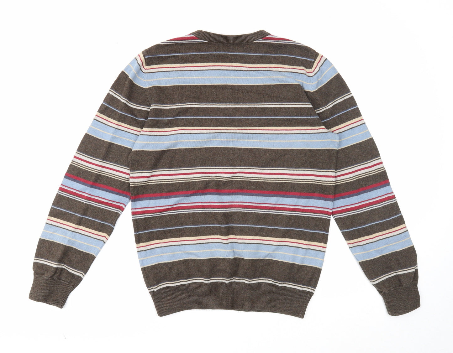 Burton Mens Brown Round Neck Striped Cotton Pullover Jumper Size S Long Sleeve
