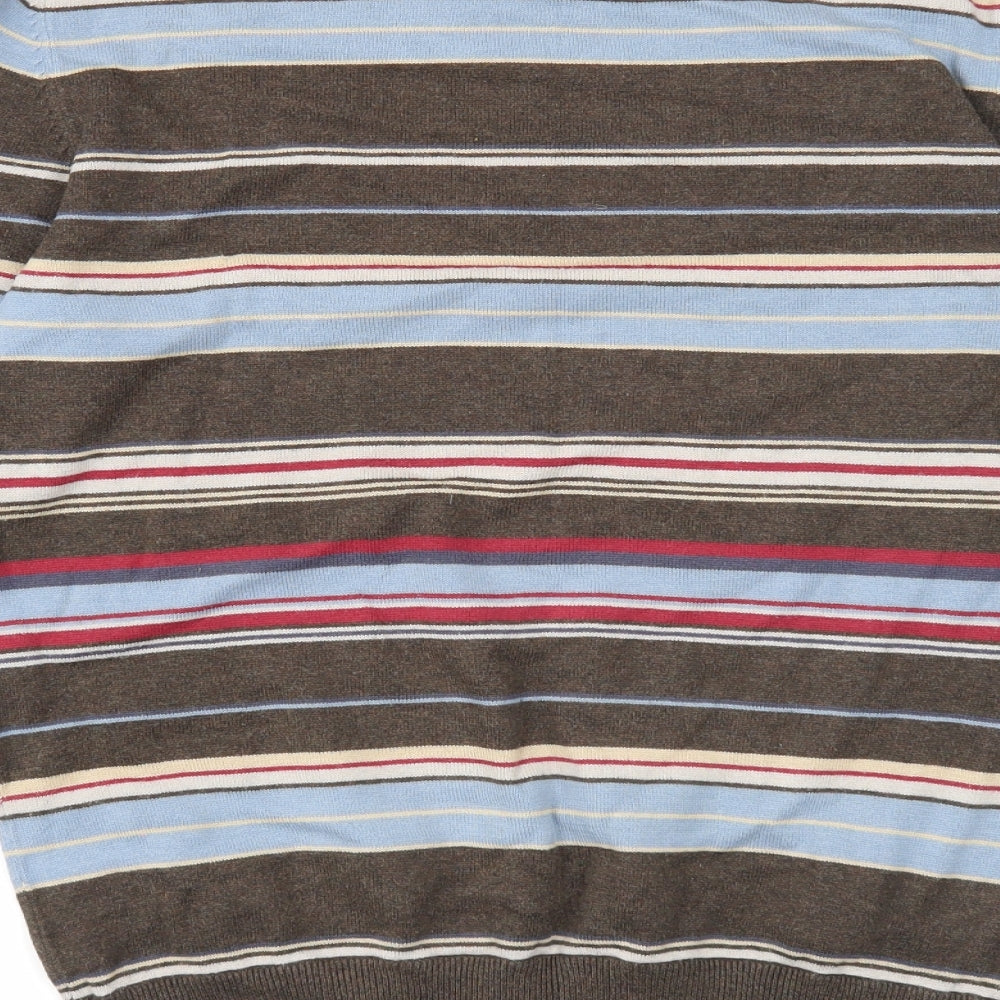 Burton Mens Brown Round Neck Striped Cotton Pullover Jumper Size S Long Sleeve