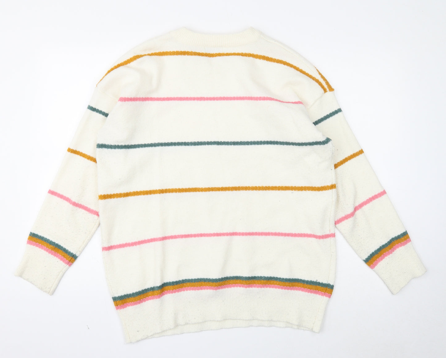 Papaya Womens White Round Neck Striped Acrylic Pullover Jumper Size L