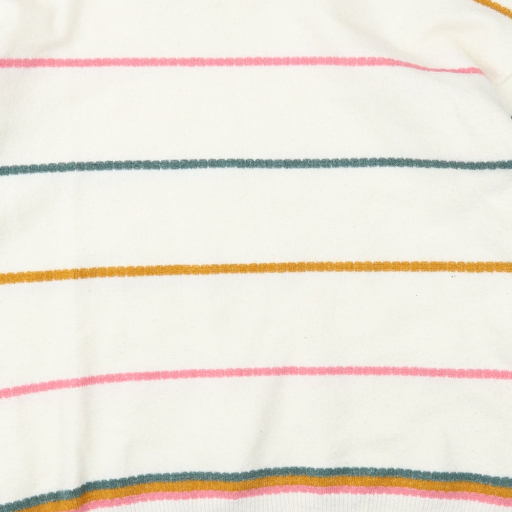 Papaya Womens White Round Neck Striped Acrylic Pullover Jumper Size L