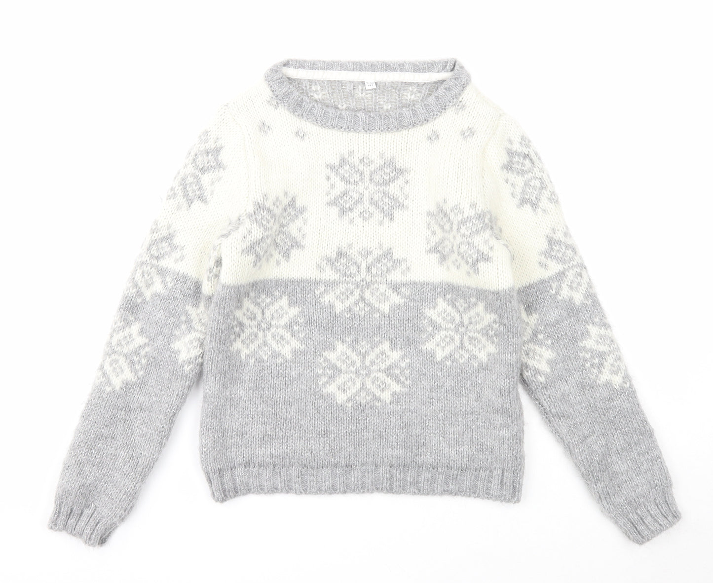 Marks and Spencer Girls Multicoloured Round Neck Fair Isle Acrylic Pullover Jumper Size 9-10 Years Pullover